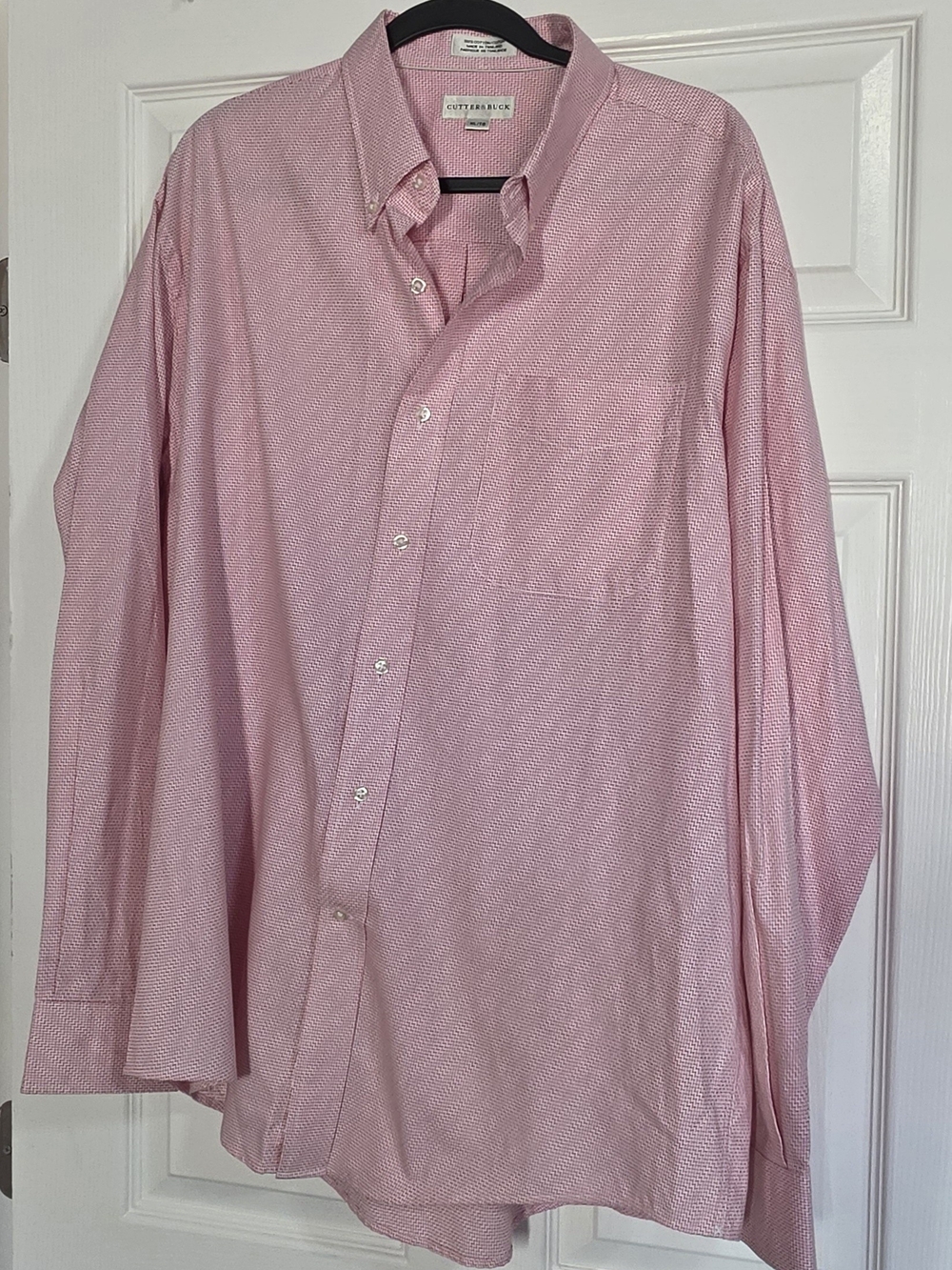 Cutter & Buck Pink Micro-Pattern Button-Down Dress Shirt
